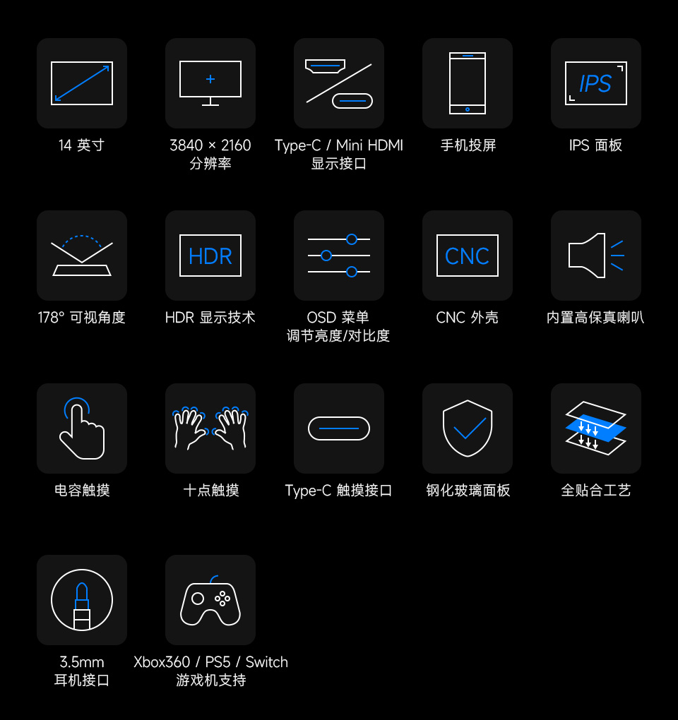 14寸便携式显示器卖点图标
