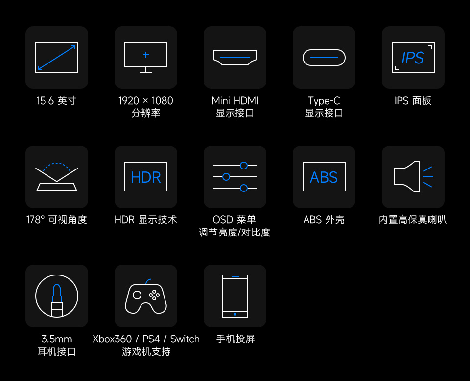 15.6 英寸显示屏全贴合屏产品卖点图标