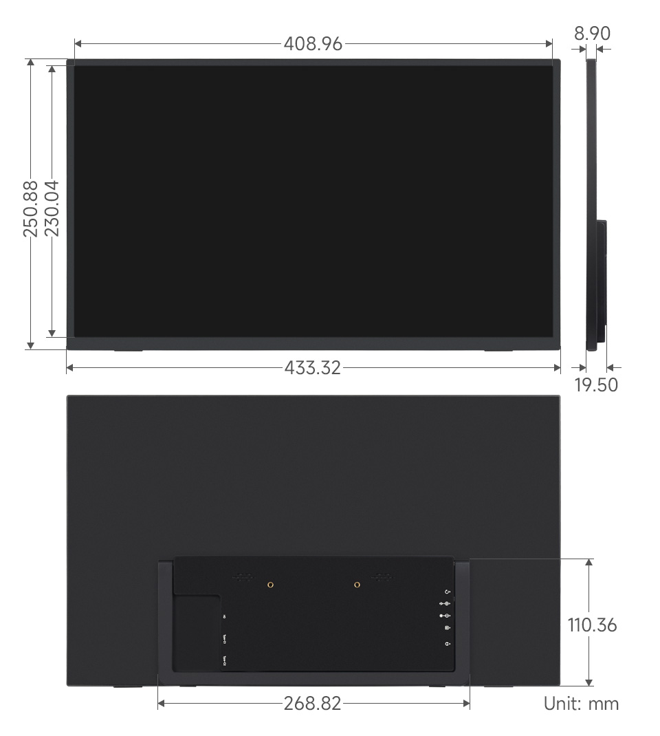 18.5 英寸 4K 便携式显示器 外观尺寸