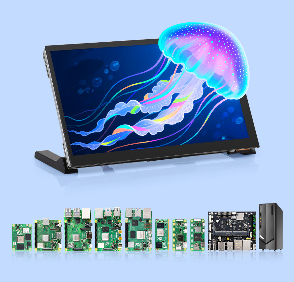 7英寸高清触摸屏幕及其支持的树莓派主板，还有PC电脑支持