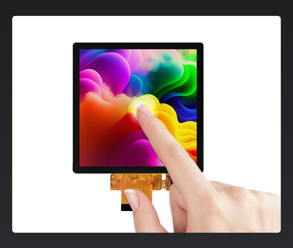 用一根手指触摸 4 英寸 IPS 电容触摸 LCD 屏幕,展示触摸效果