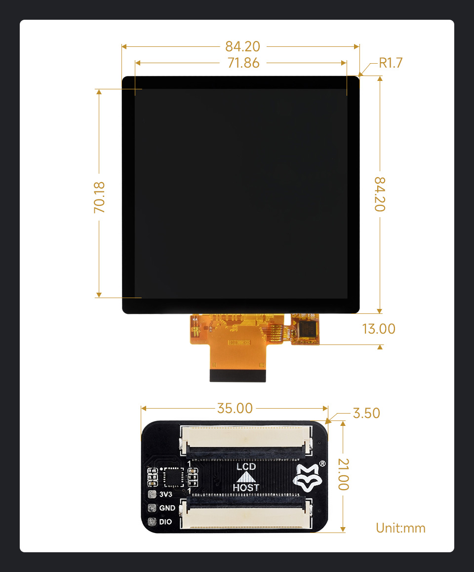 4 英寸 IPS 电容触摸 LCD 屏幕产品尺寸