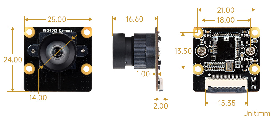 138 万像素黑白全局快门
摄像头模块产品尺寸