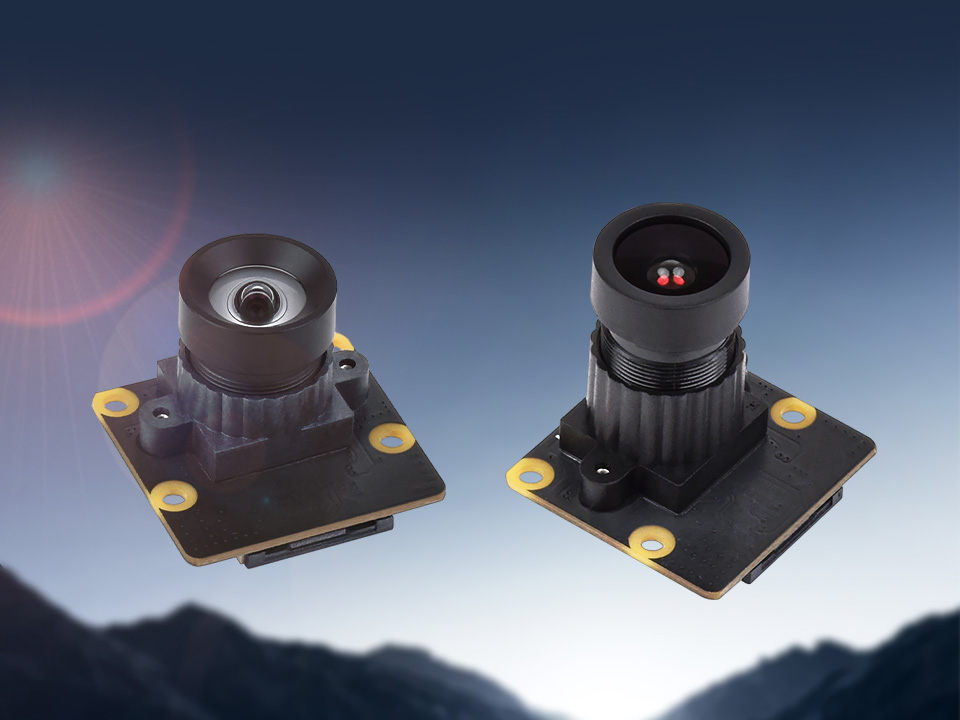 MIS5001 5MP Camera 广角镜头版本和广角无畸变镜头版本两款产品在太阳光背景下,大视野 更广阔