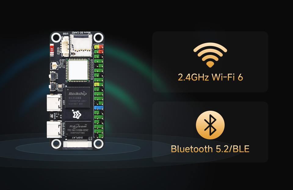 Luckfox Lyra Zero W 板载 2.4GHz Wi-Fi 6 和 Bluetooth 5.2/BLE 蓝牙模块