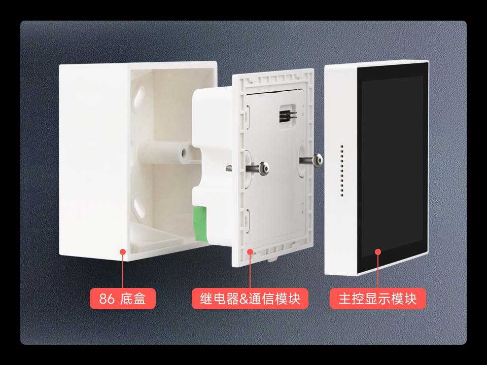 幸狐 Core1106 智能 86 盒内部底盒、继电器通信模块、主控显示模块