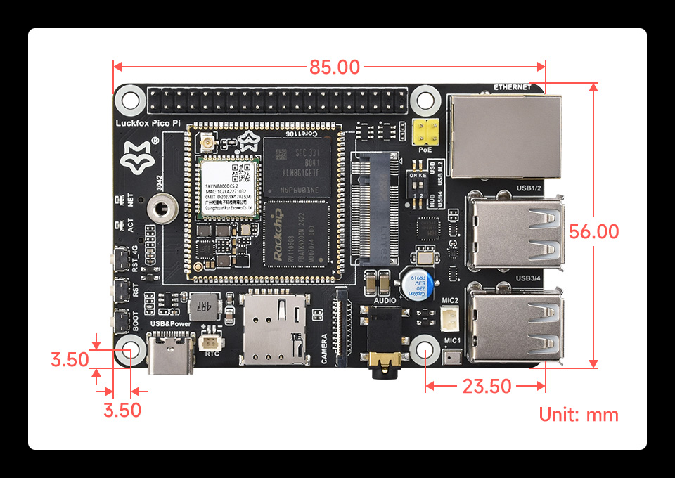 Luckfox Pico Pi 产品尺寸