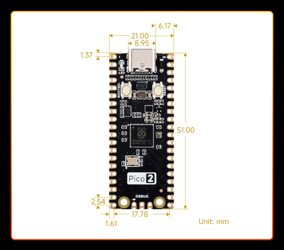 Pico-2开发板产品尺寸